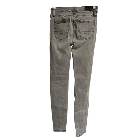 American Eagle High Rise Jegging Stretch Gray Distressed Denim Jeans 000 Short - Picture 2 of 7